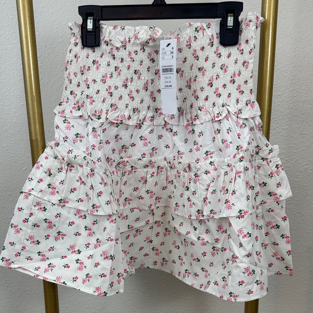 Topshop Floral Mini Skirt - White and Pink